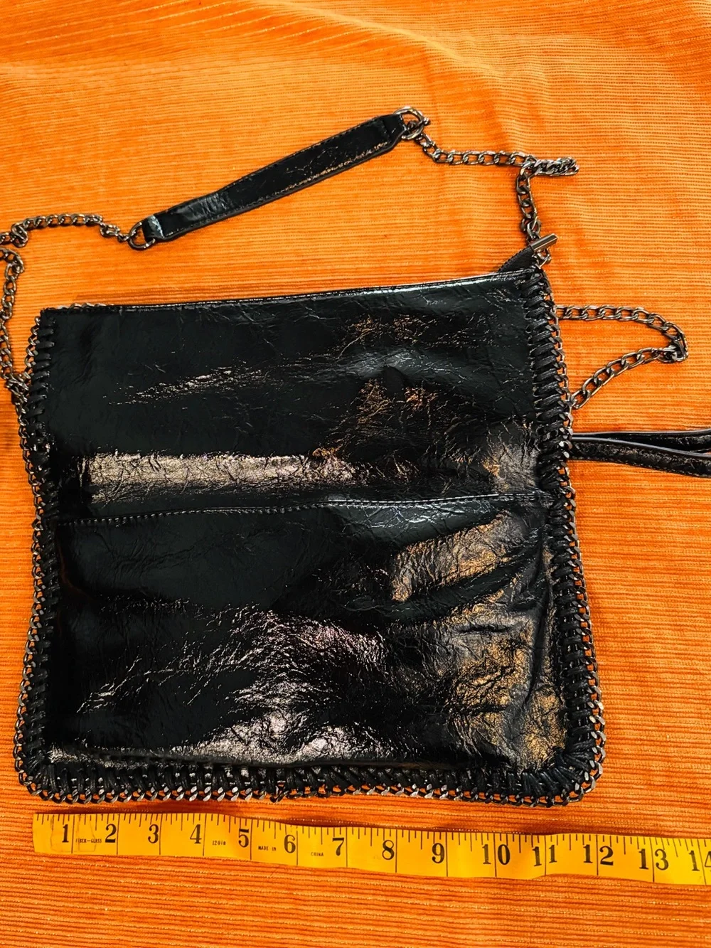 Black Patent Chain Crossbody Bag - Unbranded